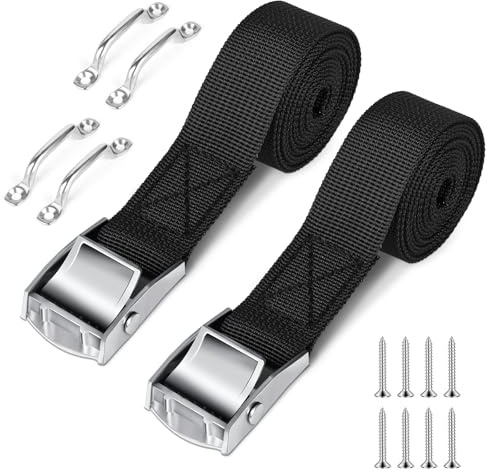 2 Sets 1x 78(6.5ft) Battery Tie Down Straps Kit with Stainless Steel Cam Buckle for Boats Battery Hold Down with Stainless Steel and SS Screws for Cooler,Battery Box,Fuel Tank,Luggage Belt,Cars