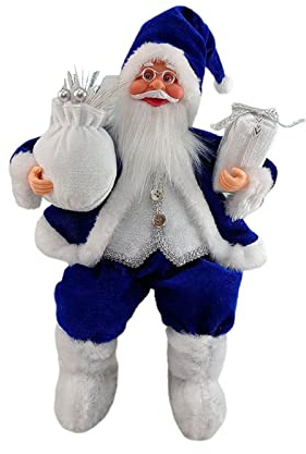 Milageto Traditional Santa Claus Figure with Gift Bag Santa Claus Sitting Doll for Outdoor Indoor holiday Office Decoration, Blue