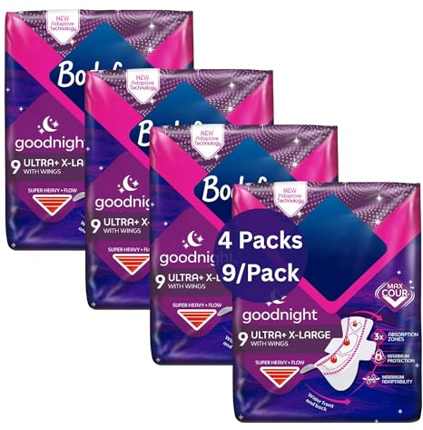 Ultra Night Extra Large Sanitary Pads Bundle, Heavy Flow (4 Packs)