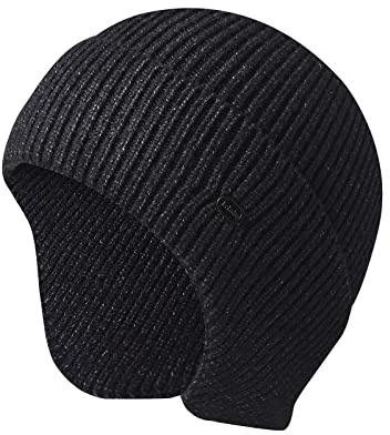 DUHGBNE Winter Hats for Men Women Fleece Lined Soft Warm Knit Hat Ski Stocking Cuffed Cap Mens Outdoor Trapper Hat (Black, One Size)