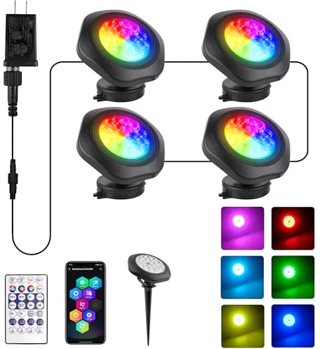 T-SUN Pond Lights LED Underwater 16M Colors with App and Remote, Submersible Fountain Light with Timer and Dimmable, Music Sync, Outdoor Spotlights for Koi Pond, Garden, Yard
