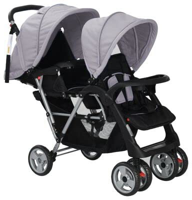 Kavolet Geschwisterwagen, Geschwister Zwillings Kinderwagen, Tandem-Kinderwagen, Kinderwagen für 2 Kinder, Baby Wagen, Reise Kinderwagen 2 in 1, Grau und Schwarz 122,5x53,5x111cm Stahl