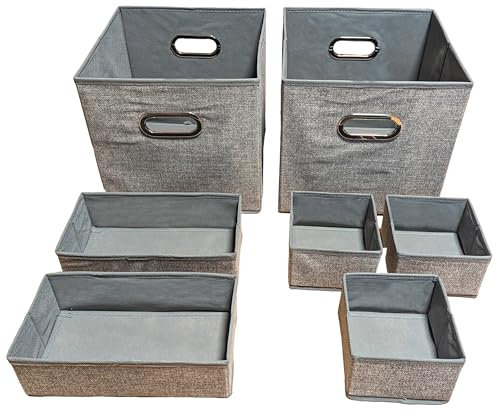 Bosswald Aufbewahrungsboxen 7er Set, drei Größen, faltbare Ordnungsbox, grau meliert