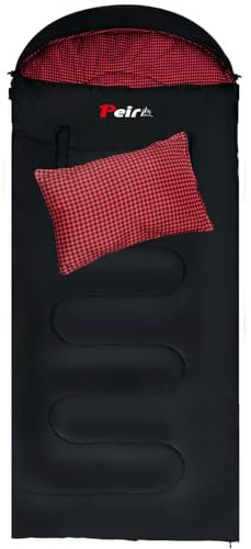 Peirhw XL Sleeping Bags for Adults - Extra Wide Rectangular 3 Season Sleeping Bag with Pillow and Carrying Bag, 300gsm Cotton Waterproof Camping Sleeping Bag for Indoor Outoor Use (Right Zipper)