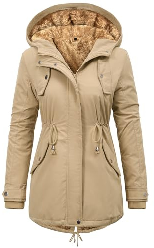 Vancavoo Giubbotto Donna Invernale Giacca Parka Cappotto Imbottita Caldo Felpa con Cappuccio Casual Outdoor Impermeabile Cappotti con Zip,Cachi,M