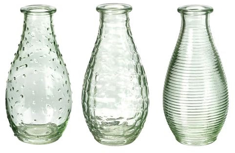 Floralcraft® 14cm Height Wisp Vase (Set of 3) | 3 Different Patterns Premium Glass Vases for Centerpiece Floral Arrangements DIY Small Bouquets Weddings Decorations