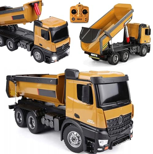 COIL Camión Teledirigido 1:14 RC - Vehículo de Construcción con Luz y Sonido, Construcción Robusta, Plataforma de Carga Inclinable, Perfecto para Niños RC Volquete