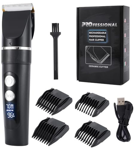 Cortadora de Pelo Profesional, Cuchilla de Titanio Duradera, Toque Digital, Afeitadora con Pantalla LED, Recortadora de Barba Recortadora de Precisión Recortadora de Pelo Largo Impermeable