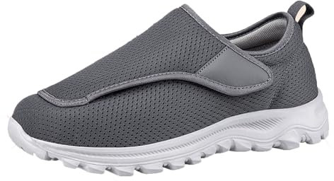 Zapatos para diabéticos para hombre, extra anchos, sin cordones, con soporte de arco, zapatos ortopédicos para caminar con correa ajustable para pies hinchados, gris, 41 1/3 EU