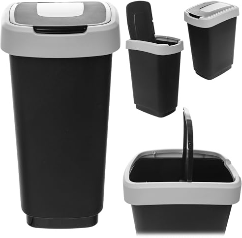 KADAX Pattumiera da 25 l, con coperchio basculante, contenitore per rifiuti in plastica, pattumiera con coperchio, sistema di raccolta differenziata per cucina e ufficio (grigio)