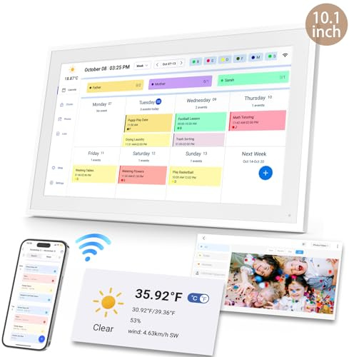 TOPGO Calendario digitale, calendario elettronico da parete da 15,6 pollici con foto di condivisione video, piani di eventi familiari intelligenti, planner digitale da parete con supporto da tavolo