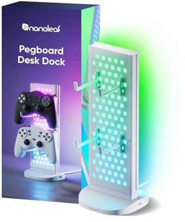 Nanoleaf Hub Luminoso para Gaming Blanco, Lámpara Mesa Inteligente RGB 3-en-1 con Soporte Auriculares/Mando, Iluminación Doble Cara, Dock USB-C, Sync Música y Pantalla vía App, Luz Ambiental Gaming