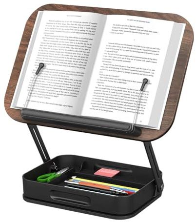 Soporte para libros de madera giratorio 360°, soporte para libros de cocina, soporte de lectura, clip lateral sin arañazos, con rodamiento de bolas para escuela, oficina, cocina