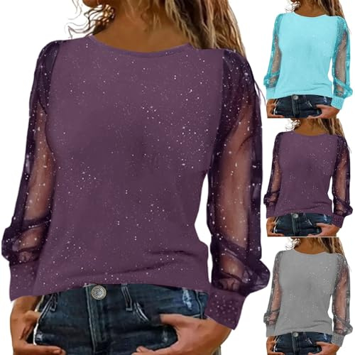 Dam, transparent topp, glitterskjorta, festival, elegant, glitter, skjorta, paljetter, topp, fest, topp, stora storlekar, blusar, tryckt skjorta, långärmad skjorta, glitter, bröllop, festliga blusar