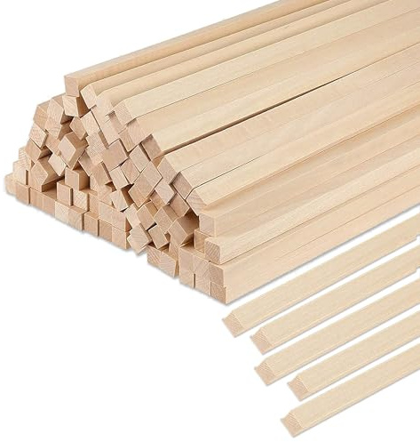 JNYUTEEN 100 Palitos de Madera para Manualidades, Varillas Cuadradas de Madera de 305 x 4 mm para Manualidades, Listones de Madera Cuadrados para Maquetas y Trabajos DIY