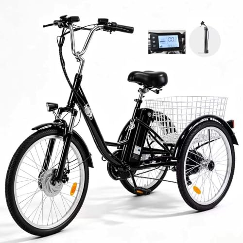 Pudari M300 Bicicleta Eléctrica Adulto Triciclo Carga Batería Extraíble 36V15Ah Bicicletas de Péndulo Triciclo Camping Para Personas Mayores Neumáticos Antideslizante Grueso 3 Velocidades Negro