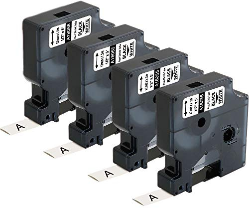 AONOMI Compatible for Dymo Rhino Industrial Heat Shrink Cable Label Tubes 18055 S0718300 Industrial Labeling Tape 12mm, Compatible for DYMO Rhino 4200 5000 5200 1000 3000 6000, Black on White, 4-Pack