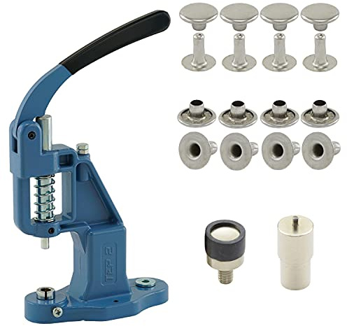 Set di rivetti composto da pressa a occhiello, rivetto cavo e 100 rivetti cavi, testa singola, acciaio – argento, 7 mm