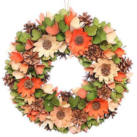 Autumn Wreath Large Front Door Wall Hanging Orange & Green Garland Ornament Fall Halloween Thanksgiving Party Decorations (BM34)