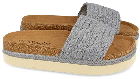 Sandale Plate pour Femme, Confortable, avec Semelle intérieure Anatomique, Tige et Semelle doublées en Jute, Collection Printemps-été 2021 Bleu Talla 41