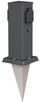 ledscom.de Columna de Enchufe Polly para jardín con Sensor crepuscular y piqueta de Suelo para Exteriores, 2 Conectores, Antracita, Cuadrada, 27cm