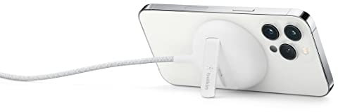 Belkin BoostCharge Pro Portable Wireless Charger Pad with MagSafe (Fast charging up to 15W, Pop-up stand for flawless compatibility with iPhone 14, 13 and iPhone 12 series, PSU not included) – White