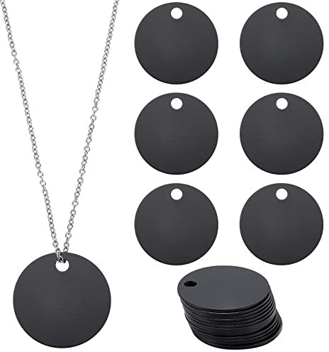 BENECREAT 20 Stück 30mm Schwarze Flache Runde Blanko Stanzetiketten, Aluminium-Etiketten mit Loch für Armband-Schmuckherstellung, 1mm Dick