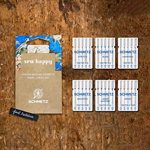 SCHMETZ | 30 Nähmaschinennadeln | Maxi Starter Set | für die gängigsten Materialien | Sortierungen | Inklusive 5 Labels