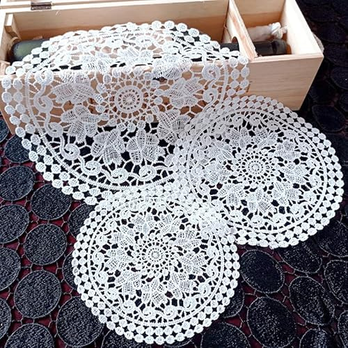 4 stycken spetsar runda broderade bordslöpare, handgjorda hoprullade vit spets bordslöpare underlägg virka bordslöpare spetsiga bordstabletter för kök, matsal, drömfångare dekoration 30 cm