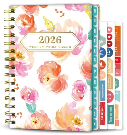 Ymumuda 2026 Planner, Daily Weekly and Monthly Planner，Jan 2026 - Dec 2026, 8.4 x 6.3, 2026 Calendar Planner Book with Tabs, Spiral Notebook with Inner Pocket for Office Home School Supplies