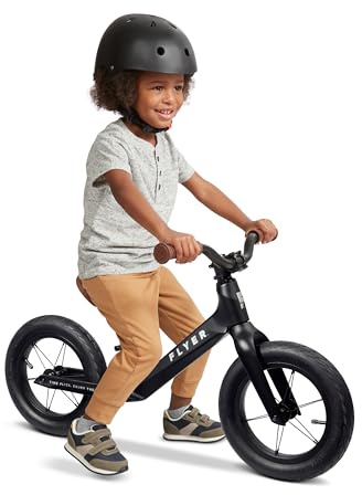 Radio Flyer Ultra Lite Balance Bike, Black, for Kids Ages 1.5-5, Pedal Free for Quick Learning, Lightweight Frame, Rubber Air Tires, Tool-Free Adjustable Seat, Footrest, Kid & Toddler Balance Bikes