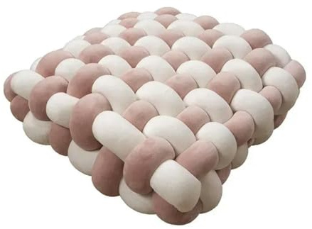 1 coussin carré noué oreiller esthétique nordique chaise de bureau oreiller décoratif en peluche dormeuse nœud dos fait main coussin blanc-peau rose-40 x 40 x 12 cm