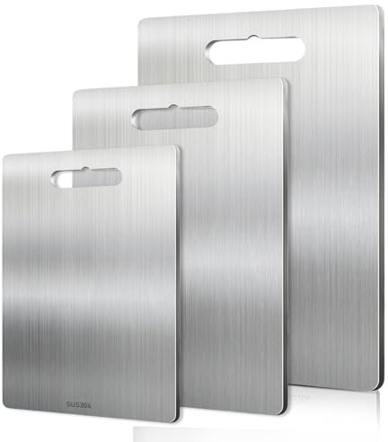 BORDEAG 3 Pièces Planche À Découper En Acier Inoxydable 304, Planche À Découper En Titane, Planche À Découper En Métal Épais, Pour La Maison, La Cuisine En Plein Air
