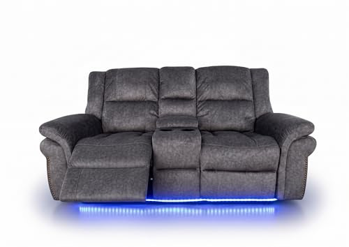 Berlin Fabric Electric Recliner Sofa With Cupholders, LED Lights And USB Charging Ports - Grey (2 Seater)