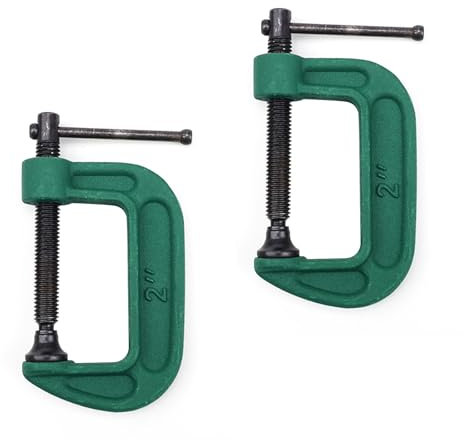 YFaith 2 Piezas Sargentos de Apriete Metal, 2 Pulgadas C-Mordaza de Presion, Abrazaderas en C de Alta Resistencia, Abrazadera en C Ajustable Verde, Rango Fijación 0-50 mm, para Fijar Madera
