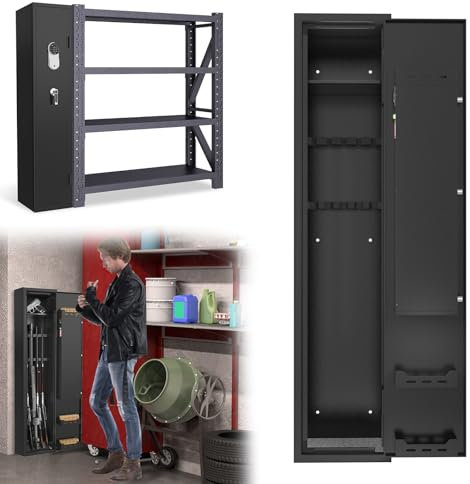 Froadp Waffenschrank Munitionsschrank aus Stahlblech Waffentresor Waffenkabinett 30x28x138cm Einstellbarer Waffenschrank Langwaffenschrank mit Schlüsselschloss & Zahlenschloss - Schwarz