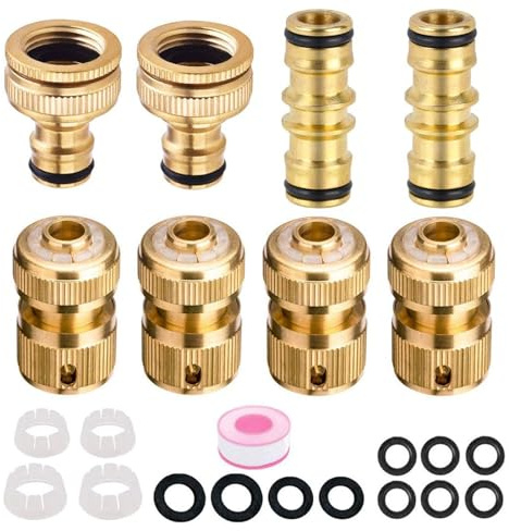 Mdlufee Kit di 8 connettori in ottone per rubinetto del tubo da giardino, 2 connettori maschio doppi, 4 tubi da 1/2, 2 connettori per rubinetto del tubo flessibile
