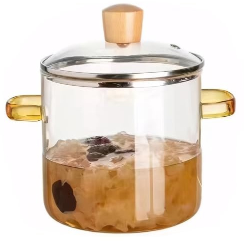 Pentola di cottura in vetro, pentola di vetro da 2, 3 litri con coperchio alte borosilicato a doppia maniglia trasparente tureen con coperchio per pasta, latte, stufato, caffè, trasparente, cottura