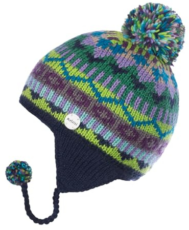 Moshiki Cappello di lana per bambini Ashmita Flap, foderato con fascia in pile di cotone, 100% lana, fodera 100% cotone (KBA), taglia 52 (2-3 anni), verde, 52