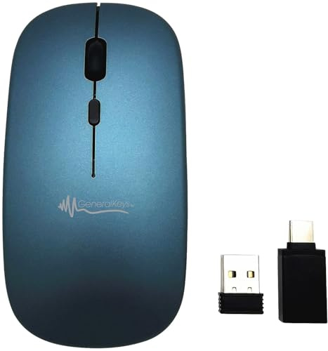 GeneralKeys Mini souris sans fil Bluetooth avec molette de défilement, BT 5.2, 2,4 GHz, USB, gris bleu