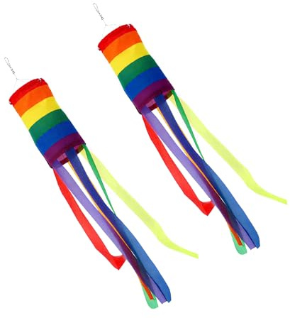 2PCS Rainbow Windsock Wind Sock Outdoor Colorful Spiral Spinner Outdoor Hanging Decoration For Garden Backyard Porch Caravan Tent Camping Use Wind Sock Spiral Flag For Sensory Garden Tent Decorations
