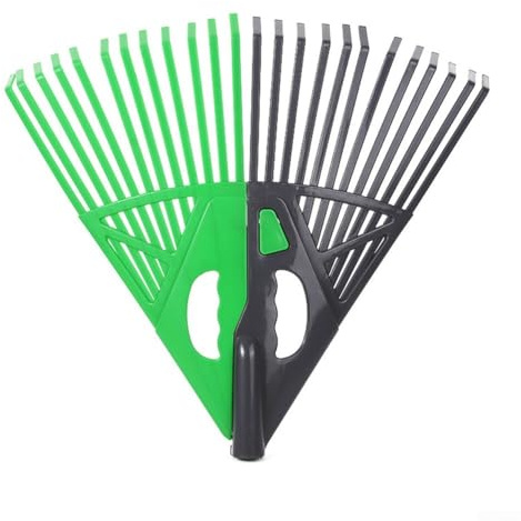 Rastrillo de jardín grande estilo abanico para un uso eficaz de aseo del césped en el trabajo de patio para recoger hojas y recortes de césped con mango de agarre cómodo