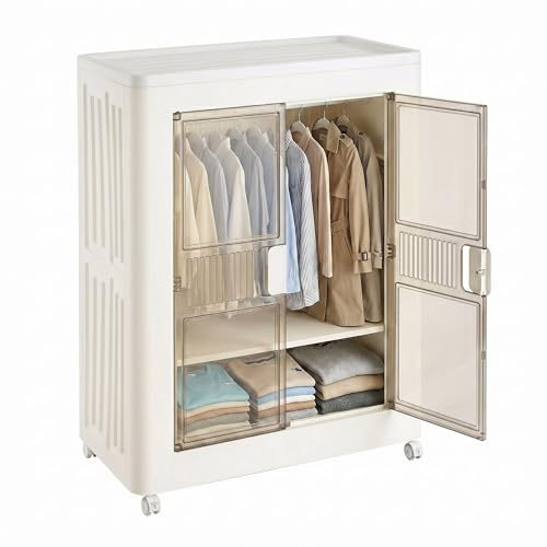 Well Home Cajas de almacenaje apilables con puerta frontal, Organizador modular plegable con ruedas, Modularidad, Multiespacios, Armario plegable con 1 Compartimento, + 1 Balda/estante interior
