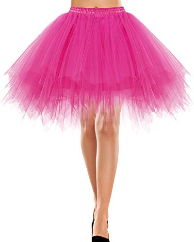 Bbonlinedress Mini tyllkjol för kvinnor 1950-tal, vintage, vuxen, balett, tutu, skater-kjol för cosplayfest, Fuschia, L