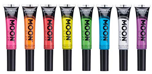 Moon Glow Mascara UV néon | Couleur néon vive, brille sous un éclairage UV | Maquillage néon, orange, bleu, blanc, vert, rose, violet, 15 ml (paquet de 8)