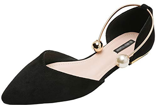 Jamron Mujer Dedo Punteado Terciopelo Bailarinas Elegante D'orsay Pumps Plano Zapatos de Vestir Negro SN02800 EU37