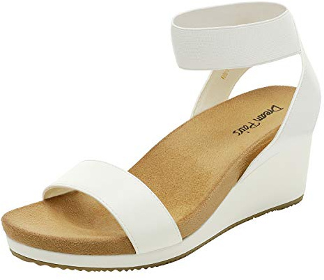 DREAM PAIRS Womens Elastic Ankle Strap Open Toe Platform Wedge Sandals Comfortable Summer Shoes for Women,Size 10,White/Pu,NINI-5