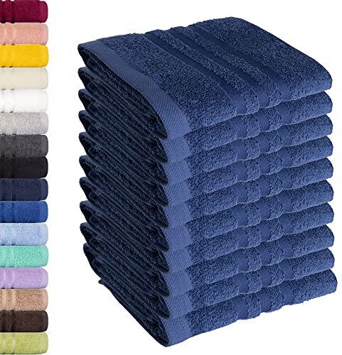 Lavea® 10er Set Seiftuch 30x30 cm – Hochwertige Gästehandtücher 30x30 aus 100% Baumwolle, Frottierserie Elena – Saugstark, Waschbar und Strapazierfähig - Navy