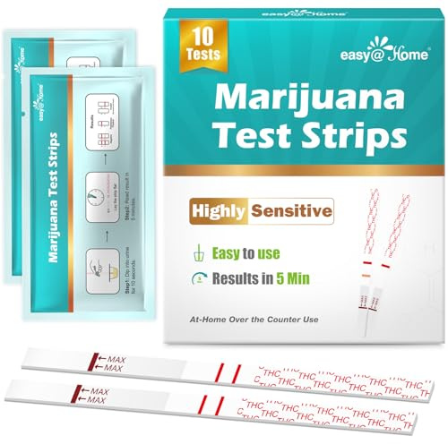 Easy@Home Marijuana Test Strips: THC Drug Testing Kit for Urine, 10 Pack Marijuana Screen Test Strip with Cutoff Level 50ng/mL, THC Vaping Tests for Home Use, #ESTH-115