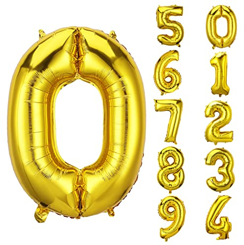 AIEX Globos de números dorados de 28 pulgadas, globos inflables de aluminio grandes para decoraciones de cumpleaños y graduación (0)